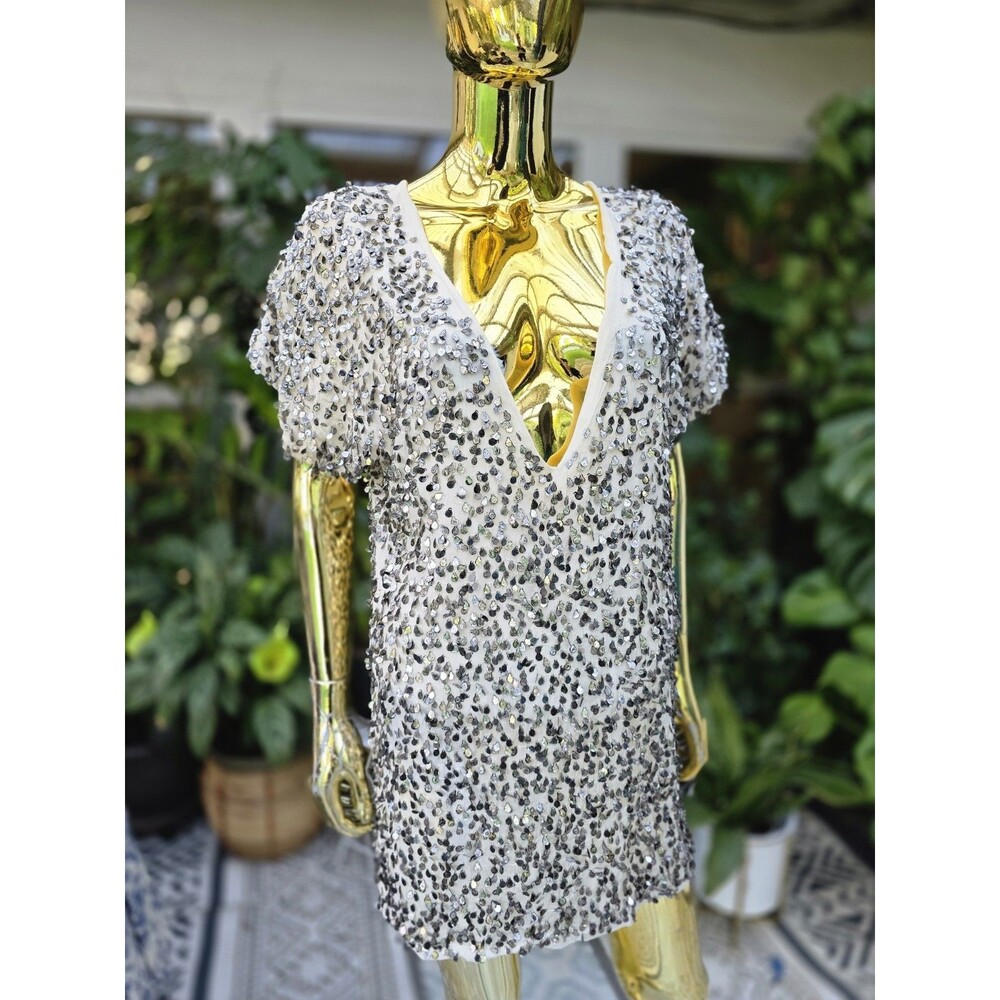 Jen's Pirate Booty Dress Womens P/S Gray Silver Metallic
